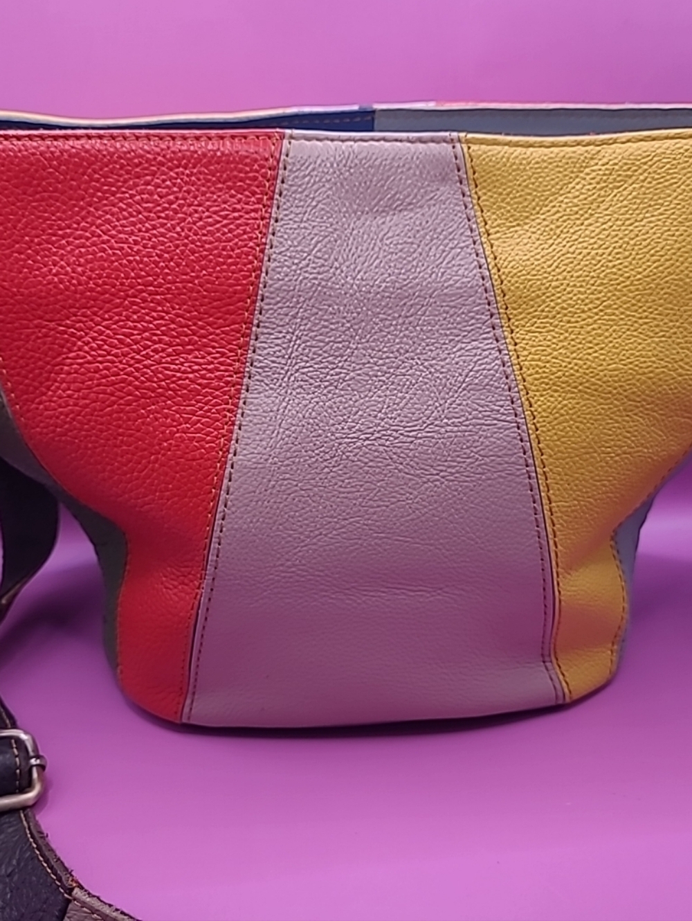 Amerileather Multicolor Panel Leather Crossbody Bag - Colorblock Red, Lavender - Picture 2 of 16
